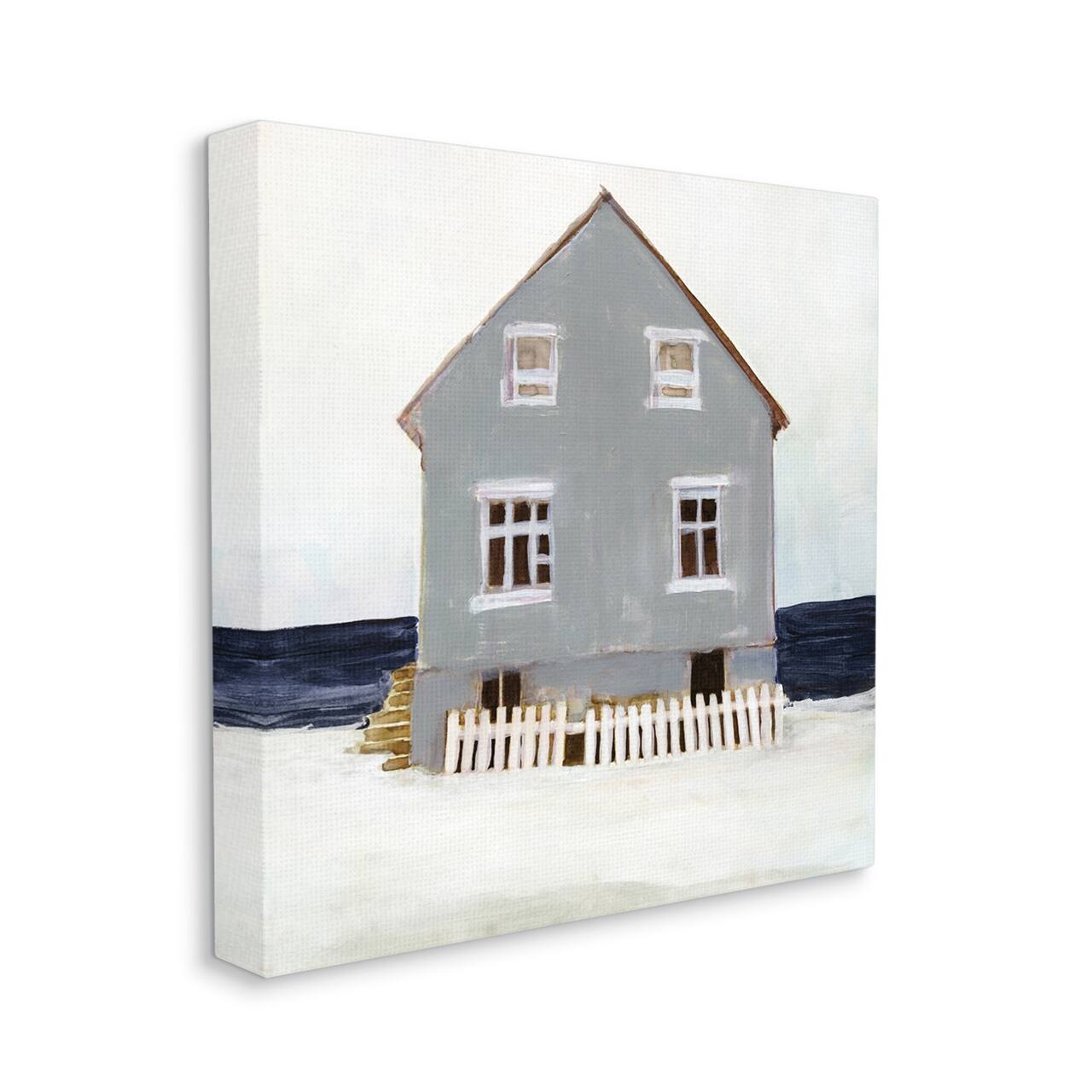 Stupell Industries Winter Beach House Landscape Cool Coast Line Canvas Wall Art